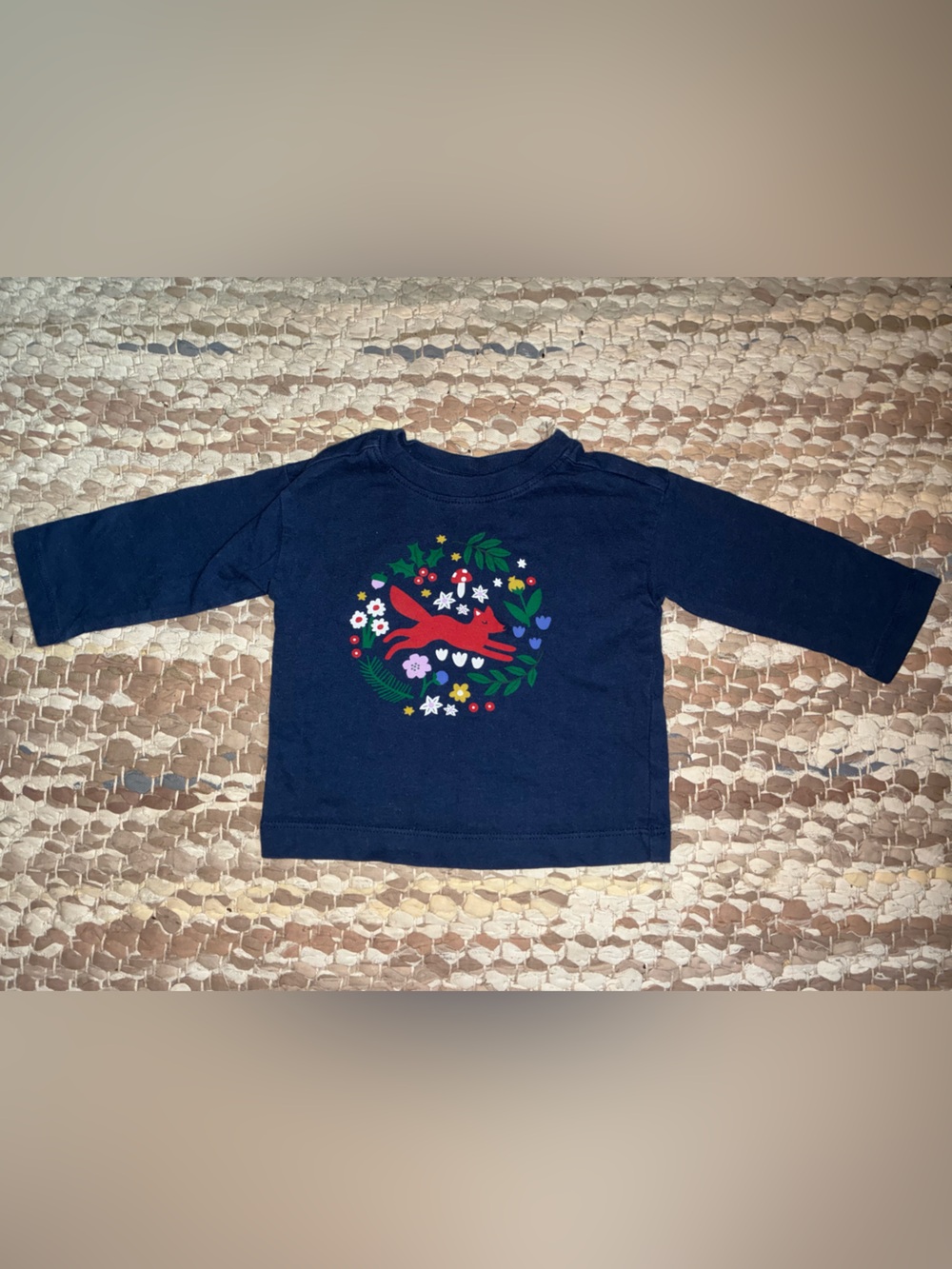 Hanna Andersson Navy Long-Sleeve Tee with Red Fox and Floral Wreath